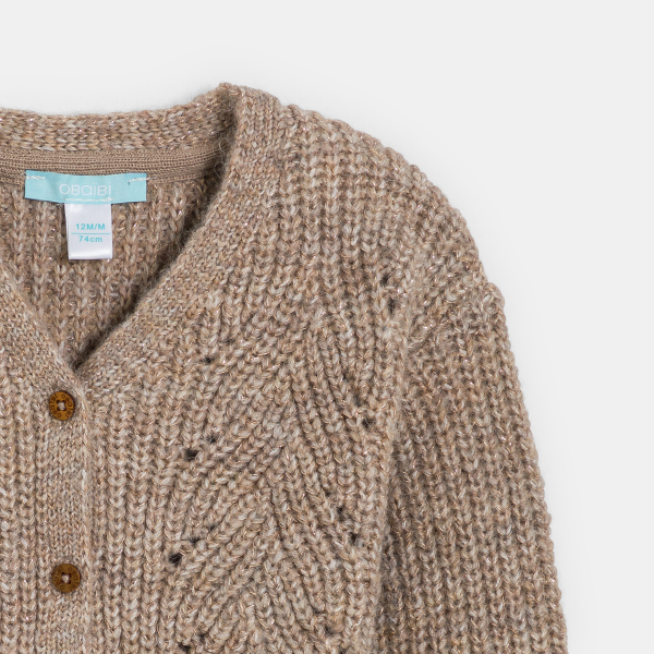 سترة دافئة بقماش تريكو لون بيج للطفلة الرضيعة